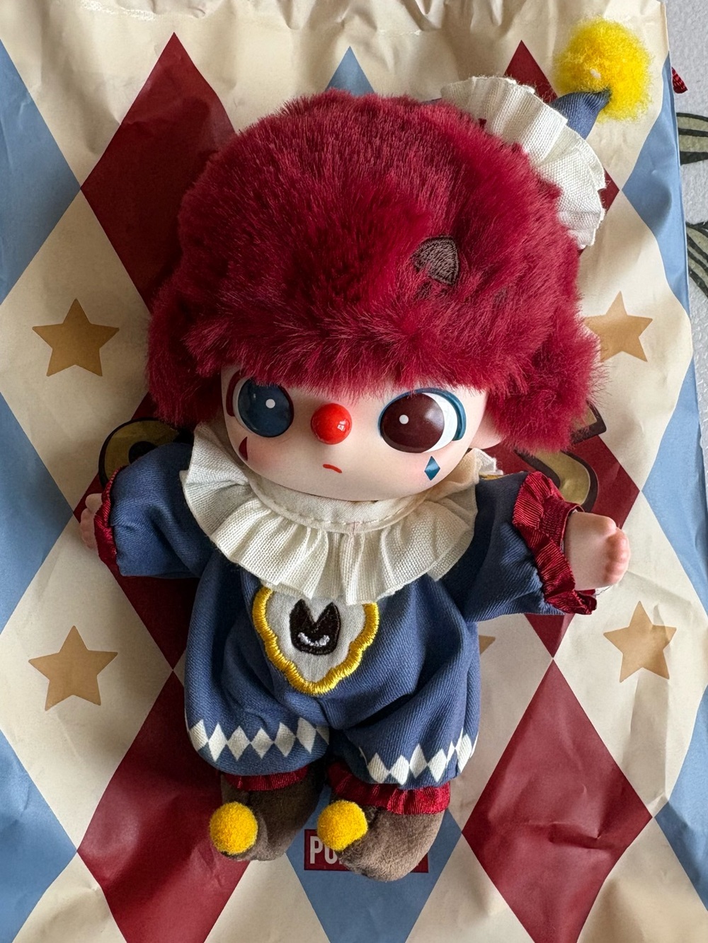 Pop mart Why so Serious Flame Clown Plush Doll - Red Hair Blue Outfit Kids Toy